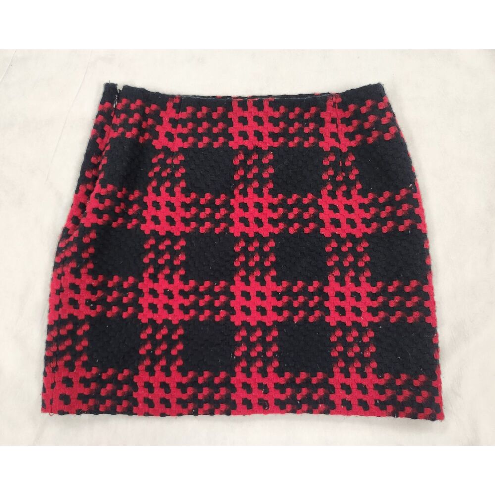 Muse Boston Proper Mini Skirt Red Black Plaid Boucle Textured Knit Y2K Size 6